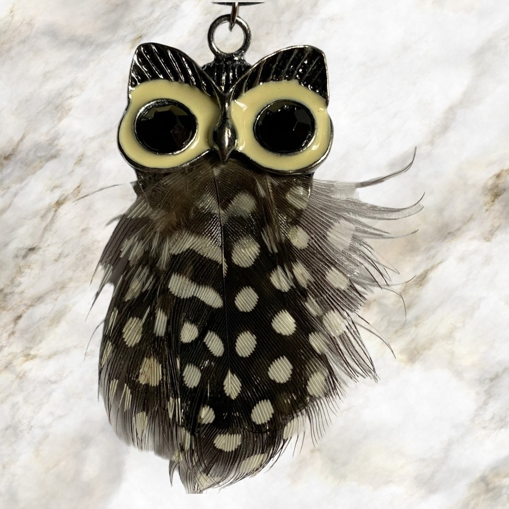 Hand Crafted Necklace Owl Feather Brown Pendant Adjustable Faux Leather - Picture 4 of 9